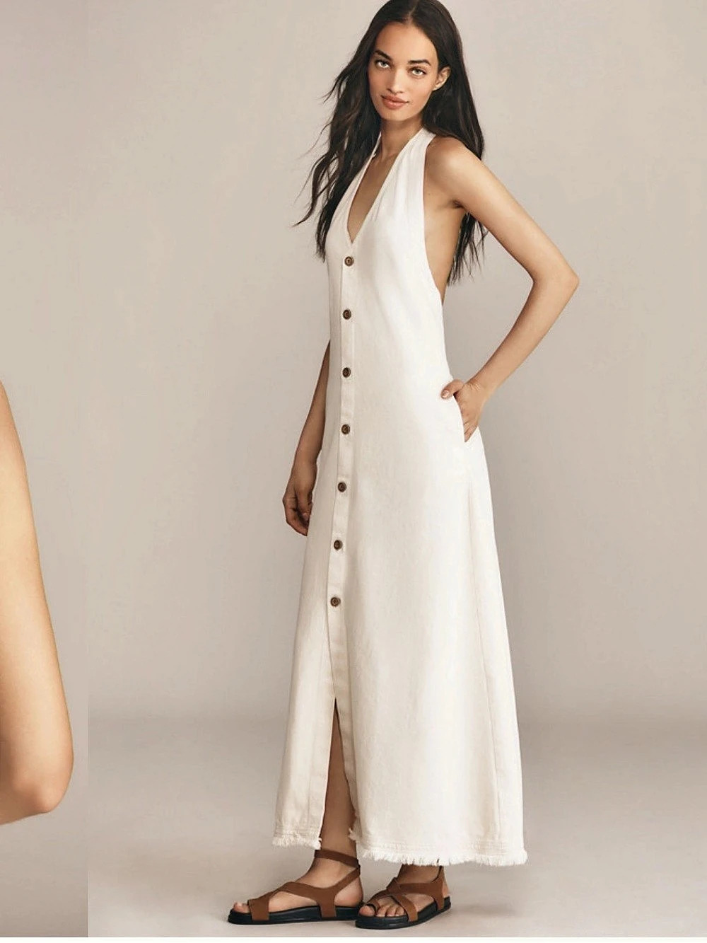 Pilcro Maxi Button-Front Dress in White Large